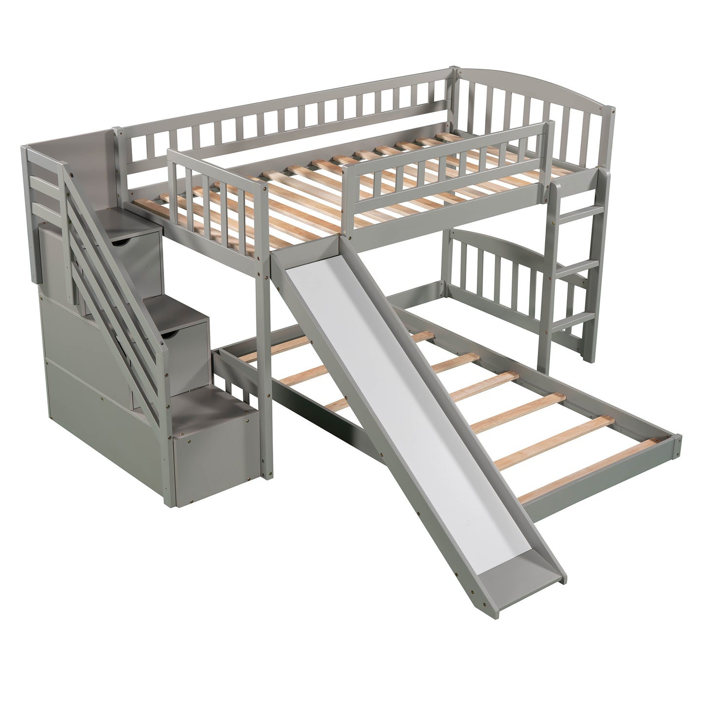 Stairway Twin over Twin Bunk Bed w/Two Drawers and Slide