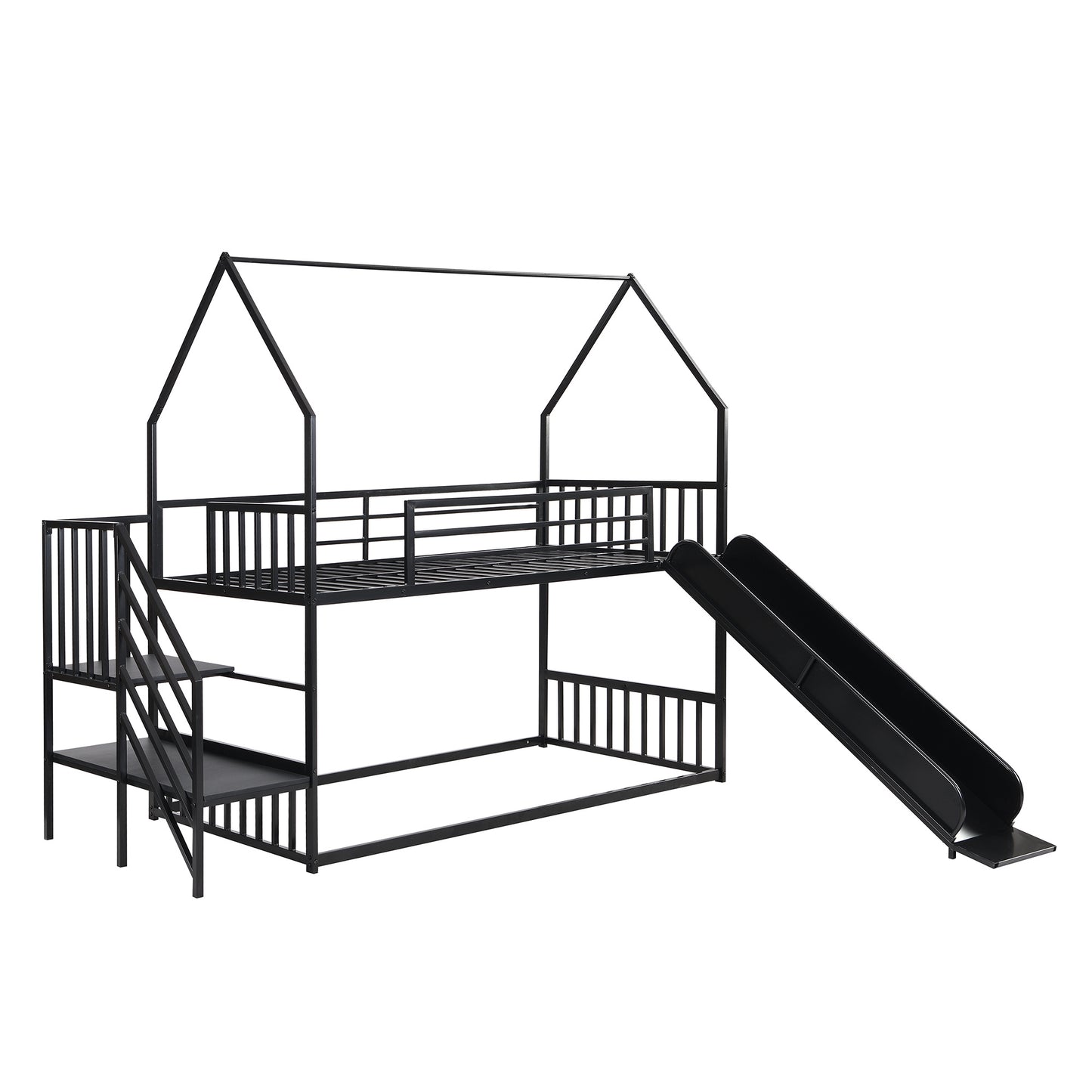 Twin over Twin Metal Bunk Bed w/Slide & Staircase