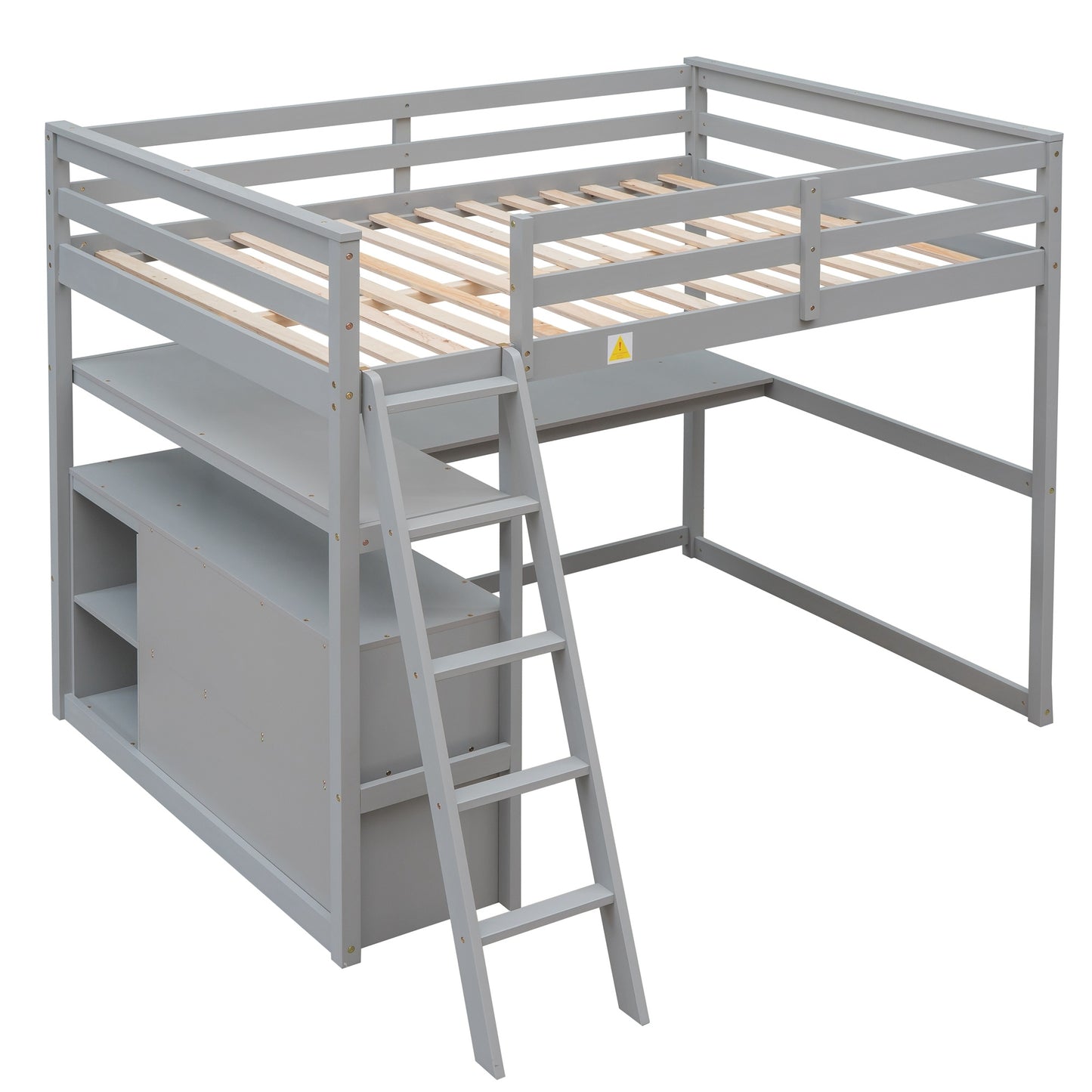 Full Size Loft Bed w/Desk, Shelves &Two Built-in Drawers