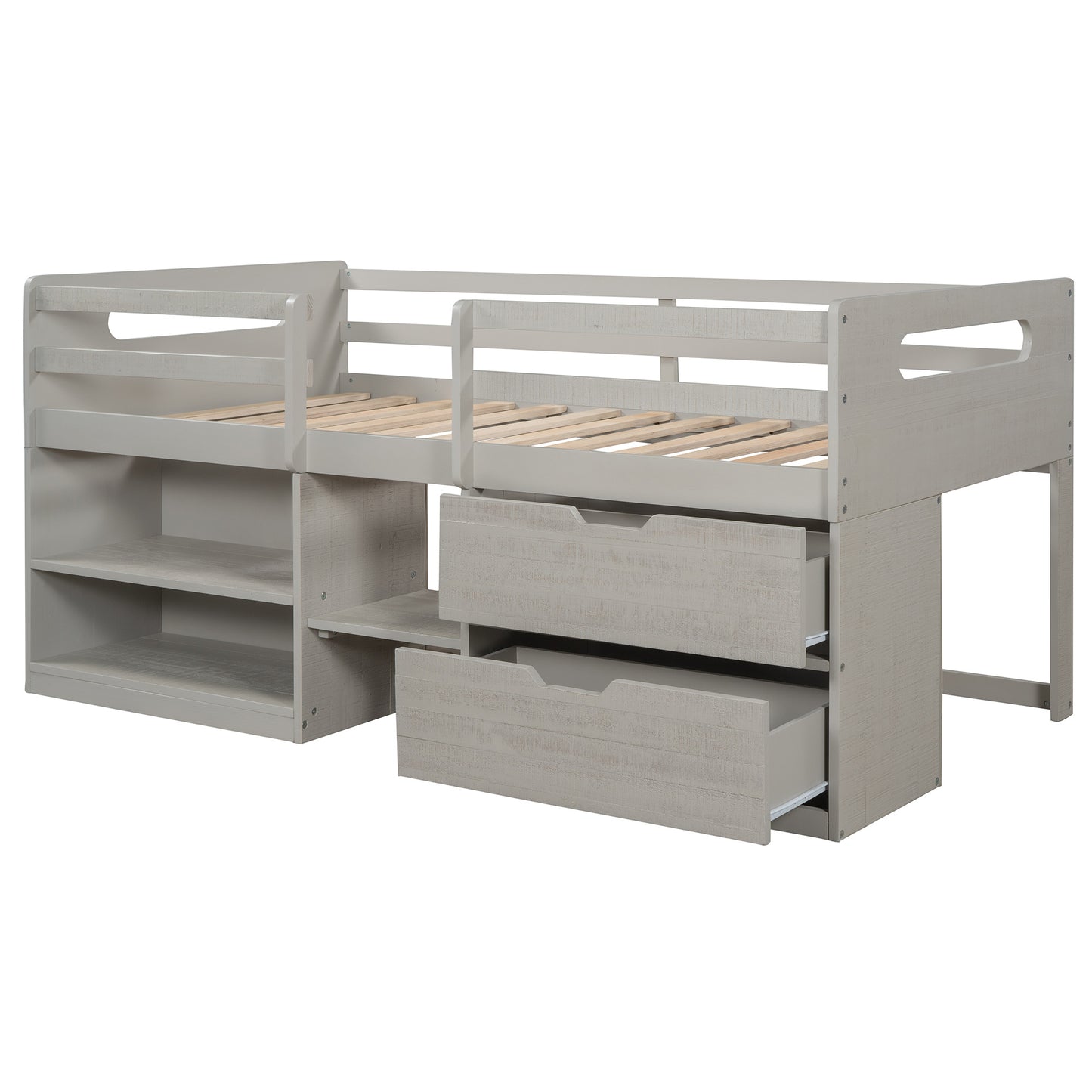 Twin size Loft Bed w/Two Shelves & Two drawers