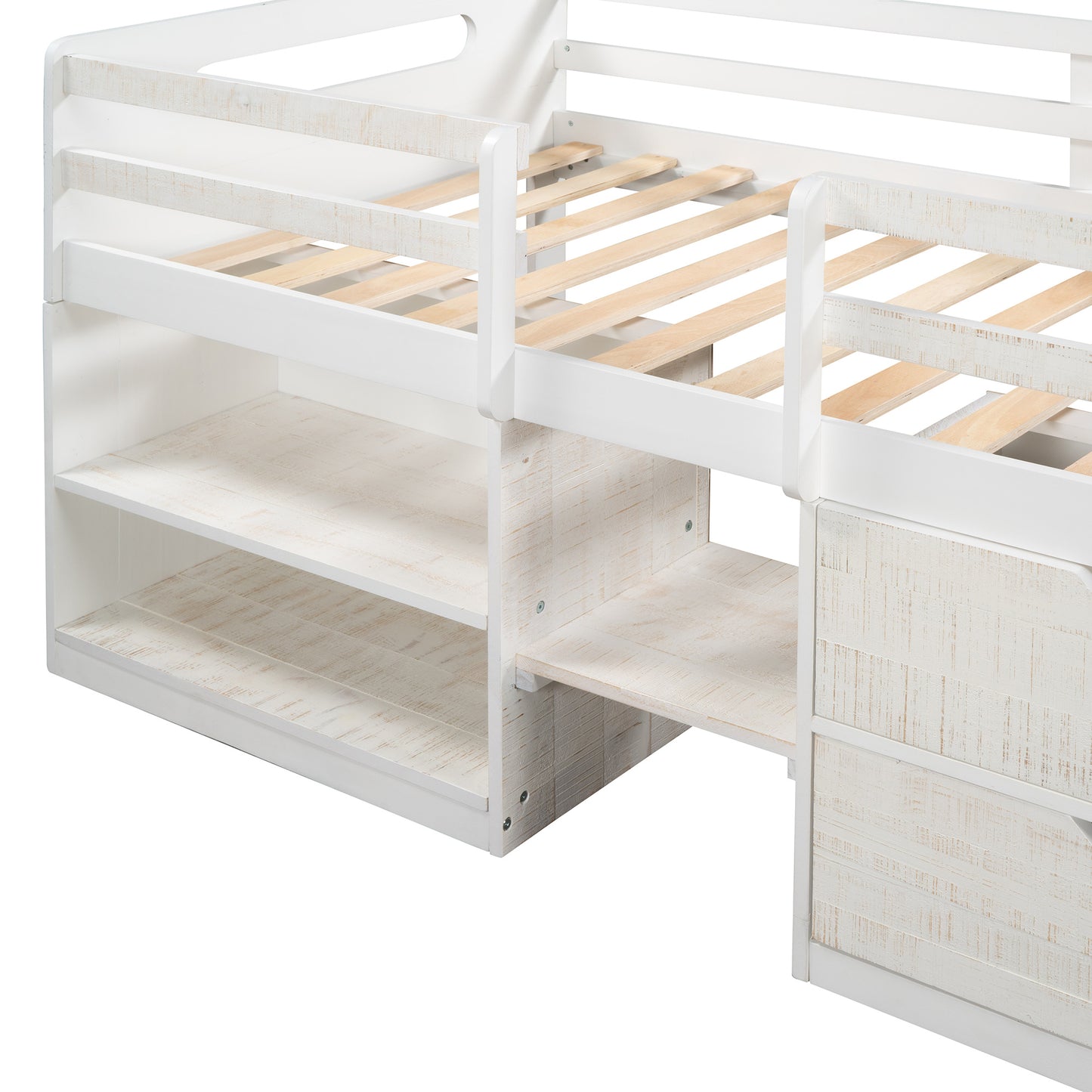 Twin size Loft Bed w/Two Shelves & Two drawers