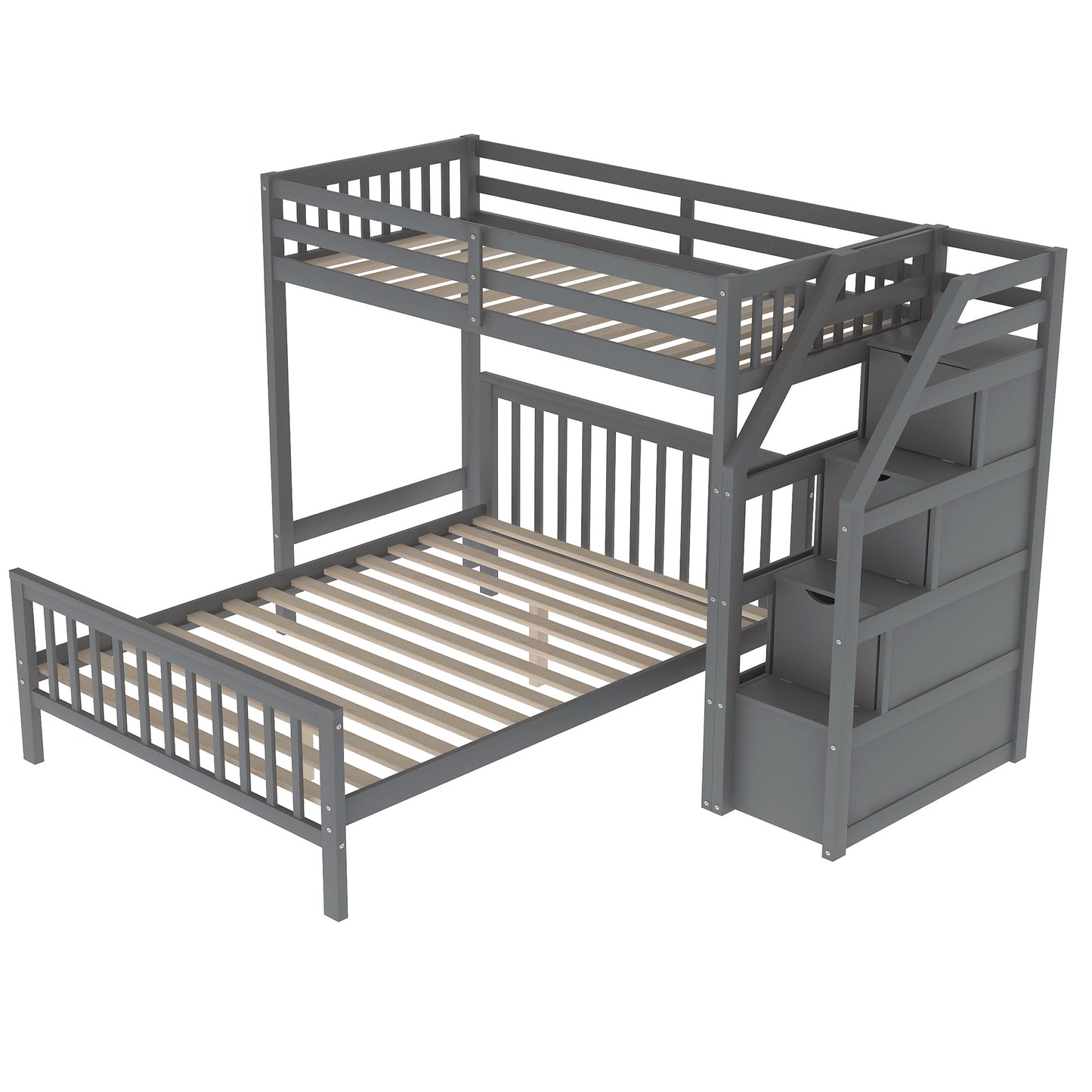 Twin over Full Loft Bed with Staircase (Gray)