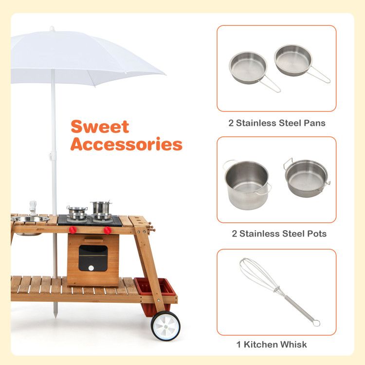 Wooden Play Cart with Sun Proof Umbrella