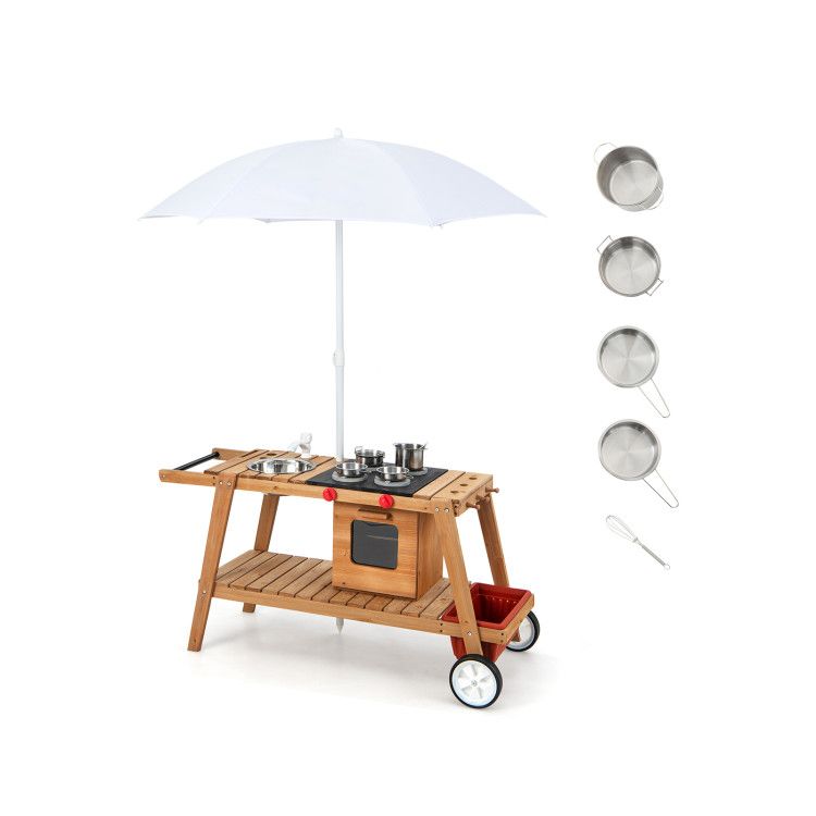 Wooden Play Cart with Sun Proof Umbrella