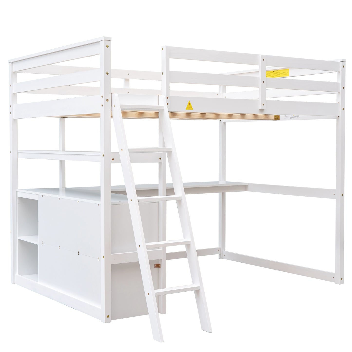 Full Size Loft Bed w/Desk, Shelves &Two Built-in Drawers