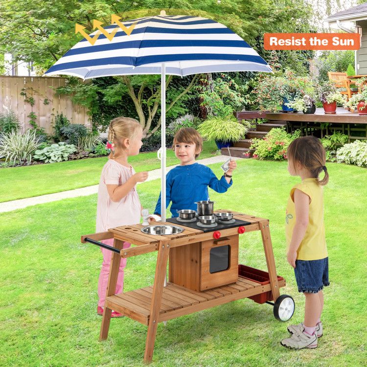 Wooden Play Cart with Sun Proof Umbrella