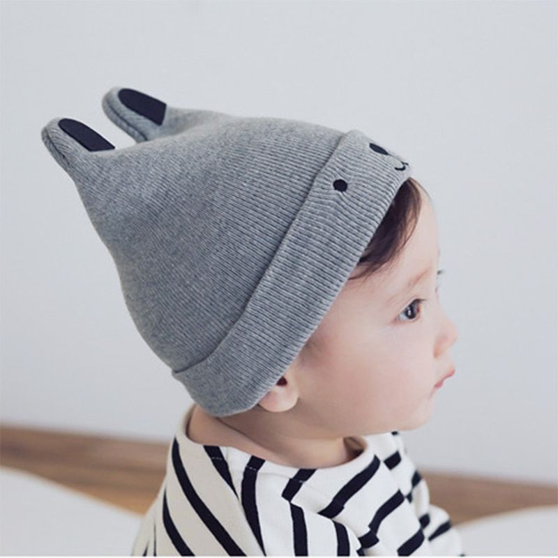 Grey Bear Ear Knitted Hat