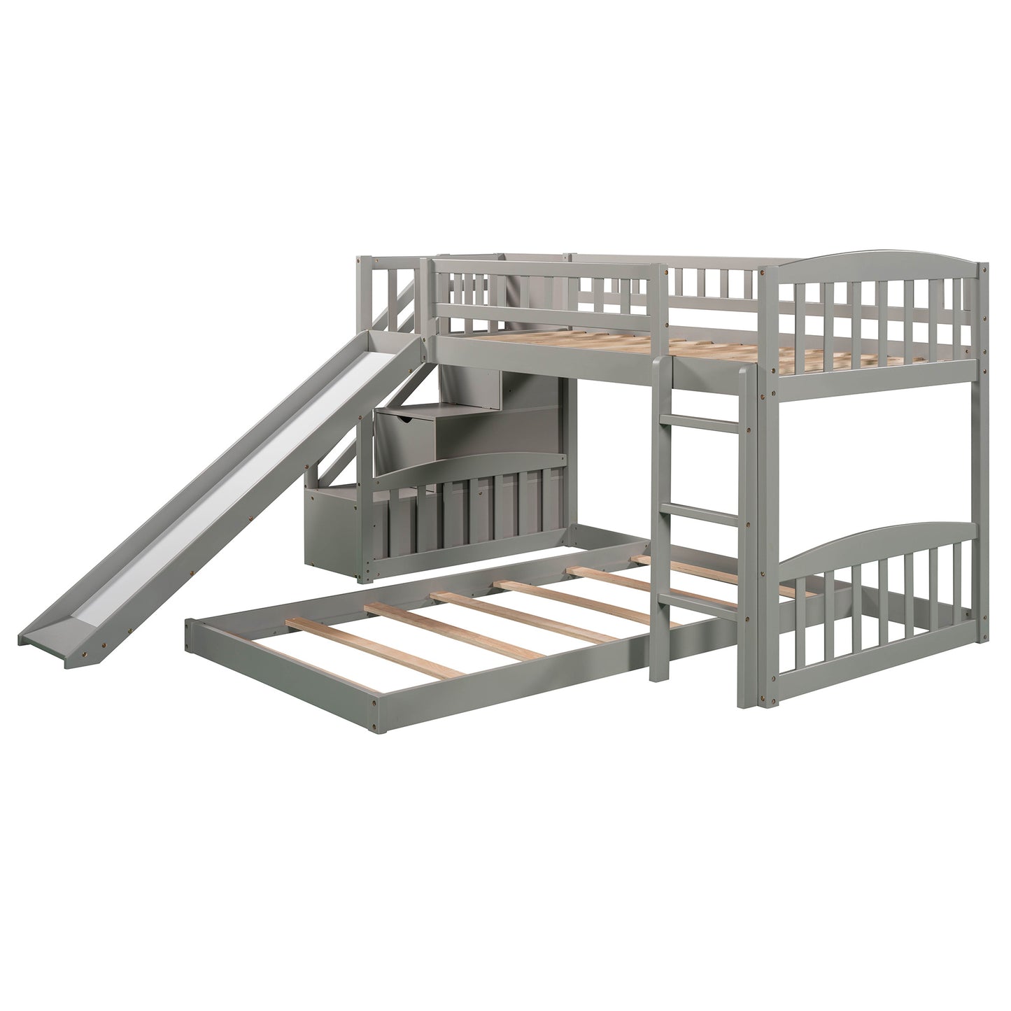 Stairway Twin over Twin Bunk Bed w/Two Drawers and Slide