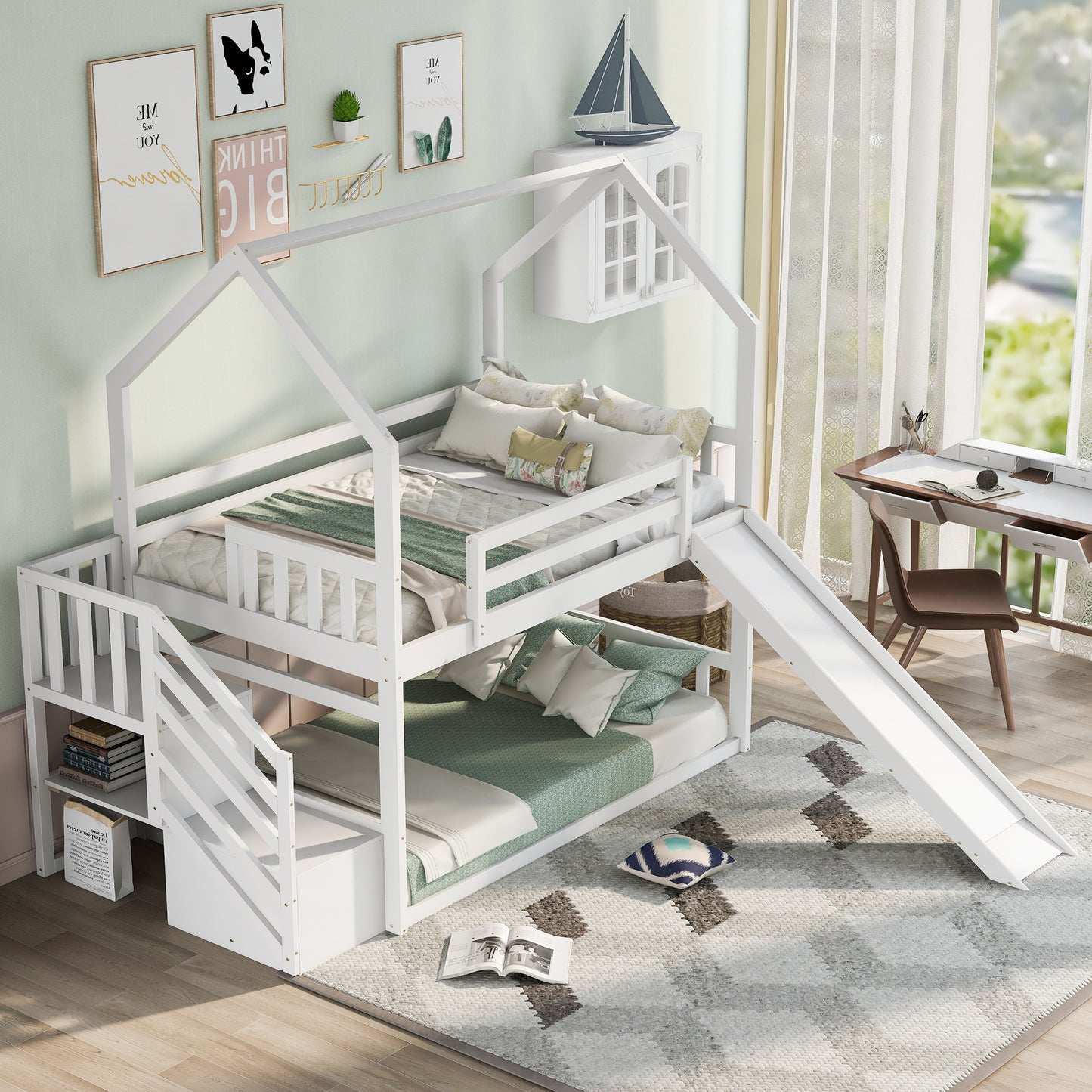 Twin over Twin Bunk Bed with Convertible Slide & Storage Staircase