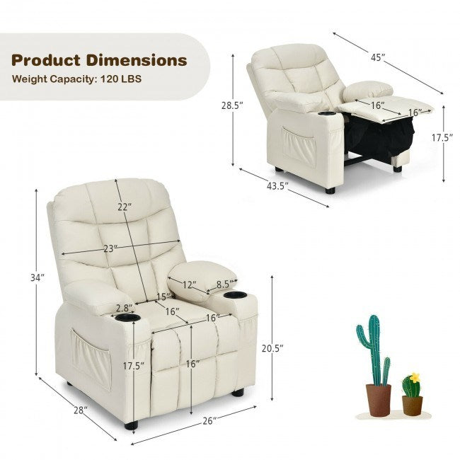 Kids Recliner w/ Cup Holders and Side Pockets