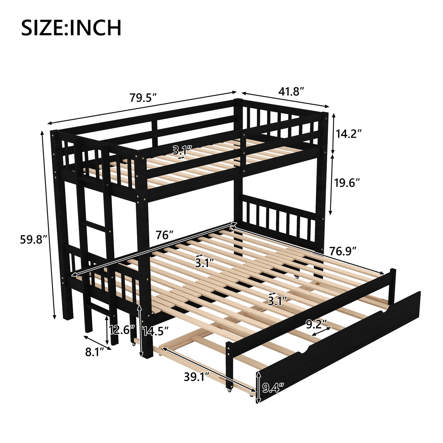 Twin Pull-out Bunk Bed w/Trundle