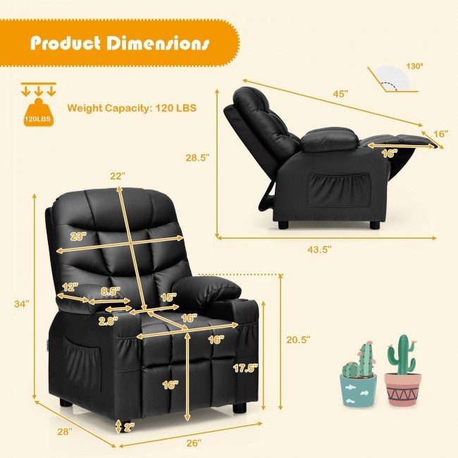 Kids Recliner w/ Cup Holders and Side Pockets