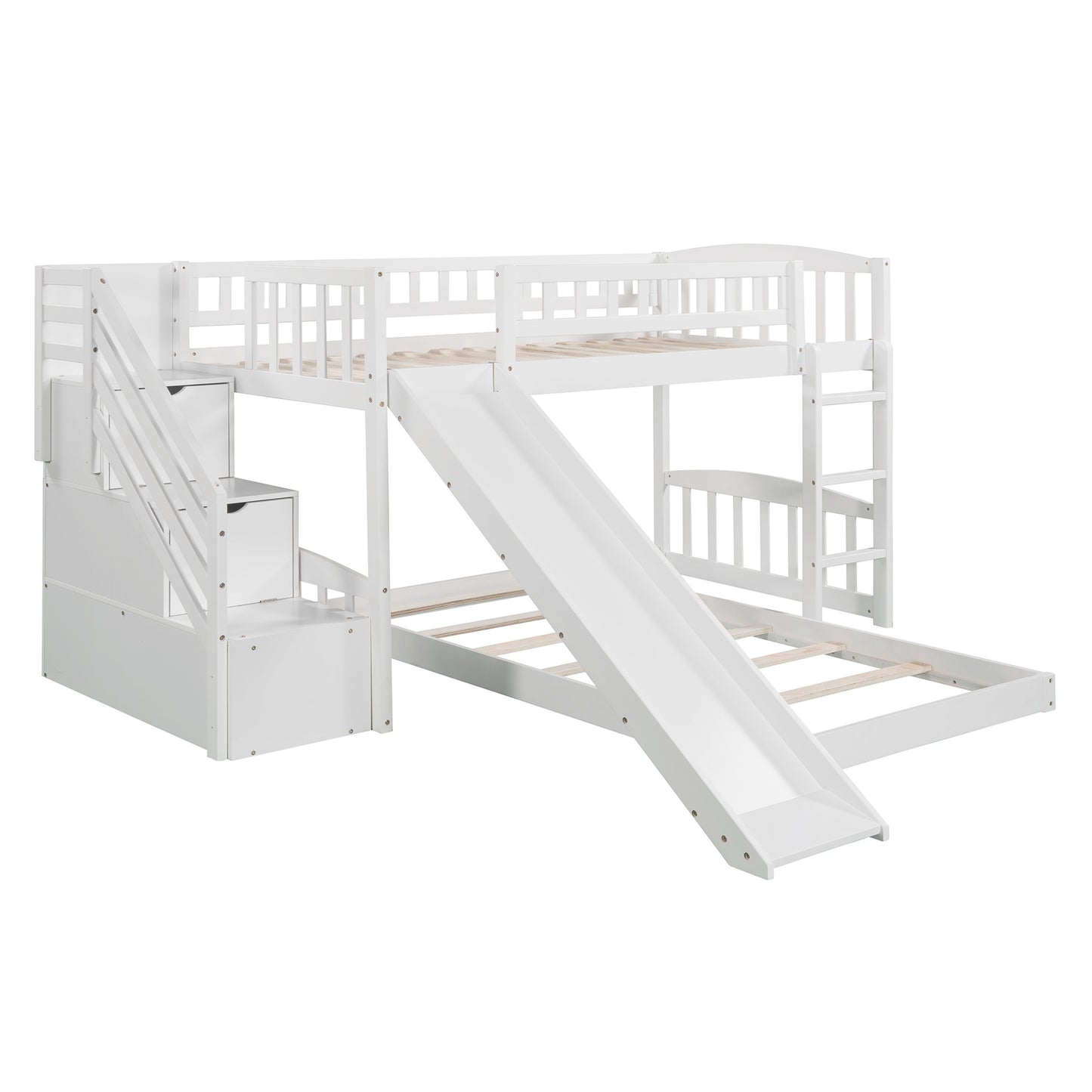 Stairway Twin over Twin Bunk Bed w/Two Drawers and Slide