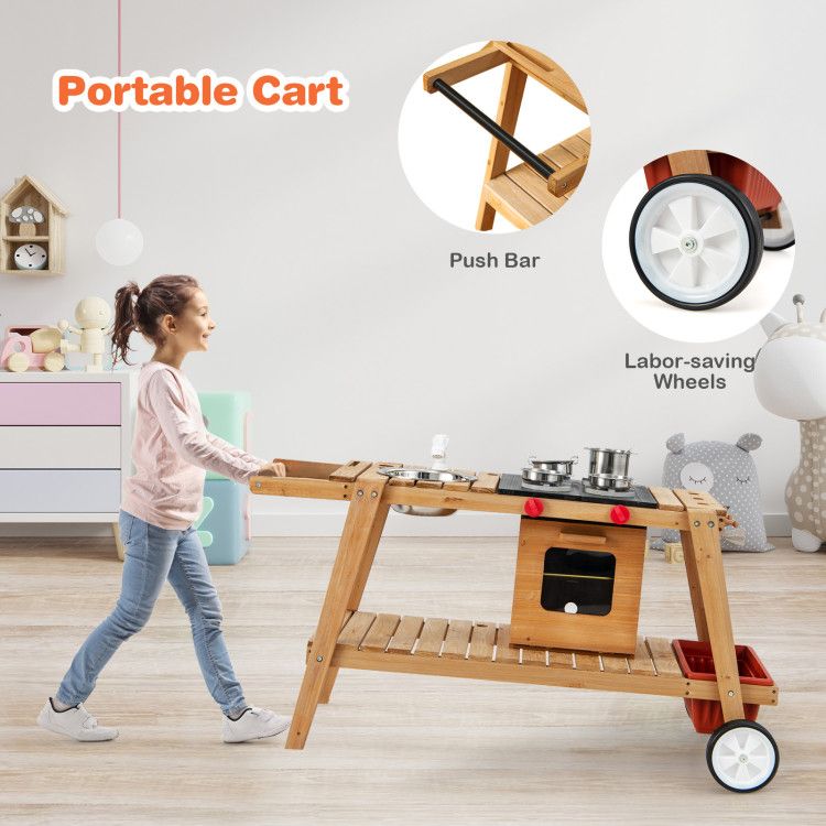 Wooden Play Cart with Sun Proof Umbrella