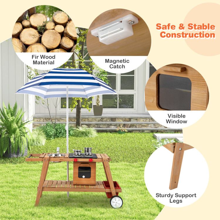 Wooden Play Cart with Sun Proof Umbrella