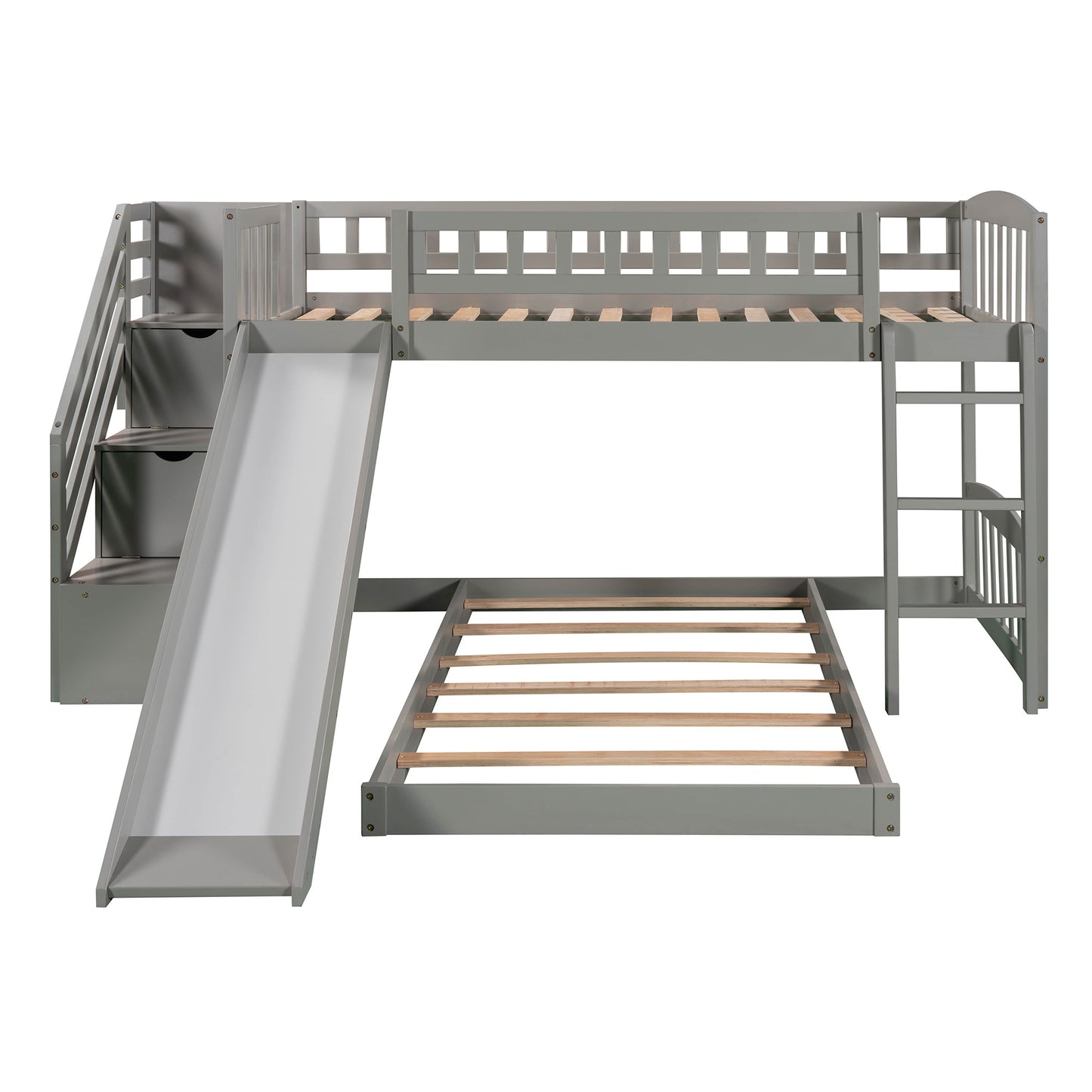 Stairway Twin over Twin Bunk Bed w/Two Drawers and Slide