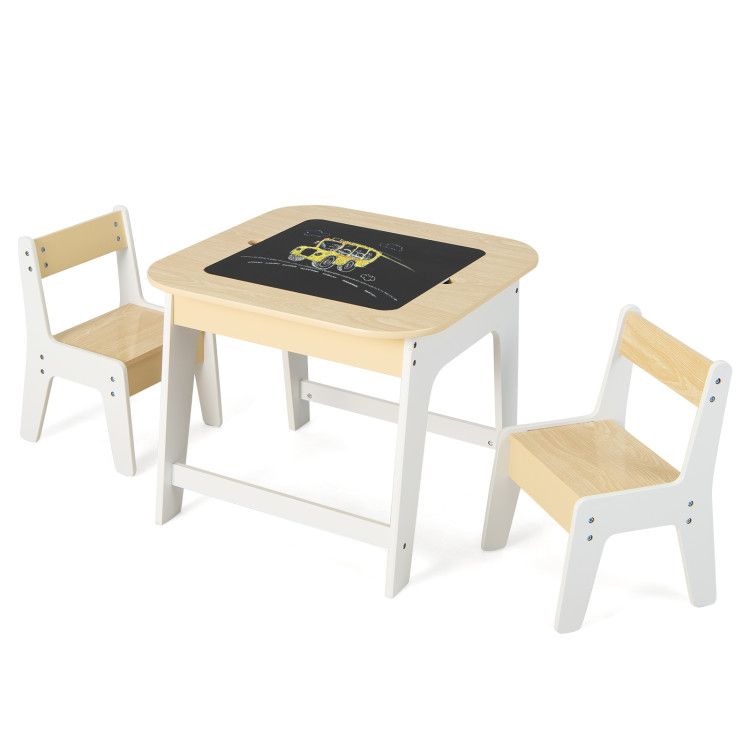 Kid's Table and Chairs Set with Double-sized Tabletop