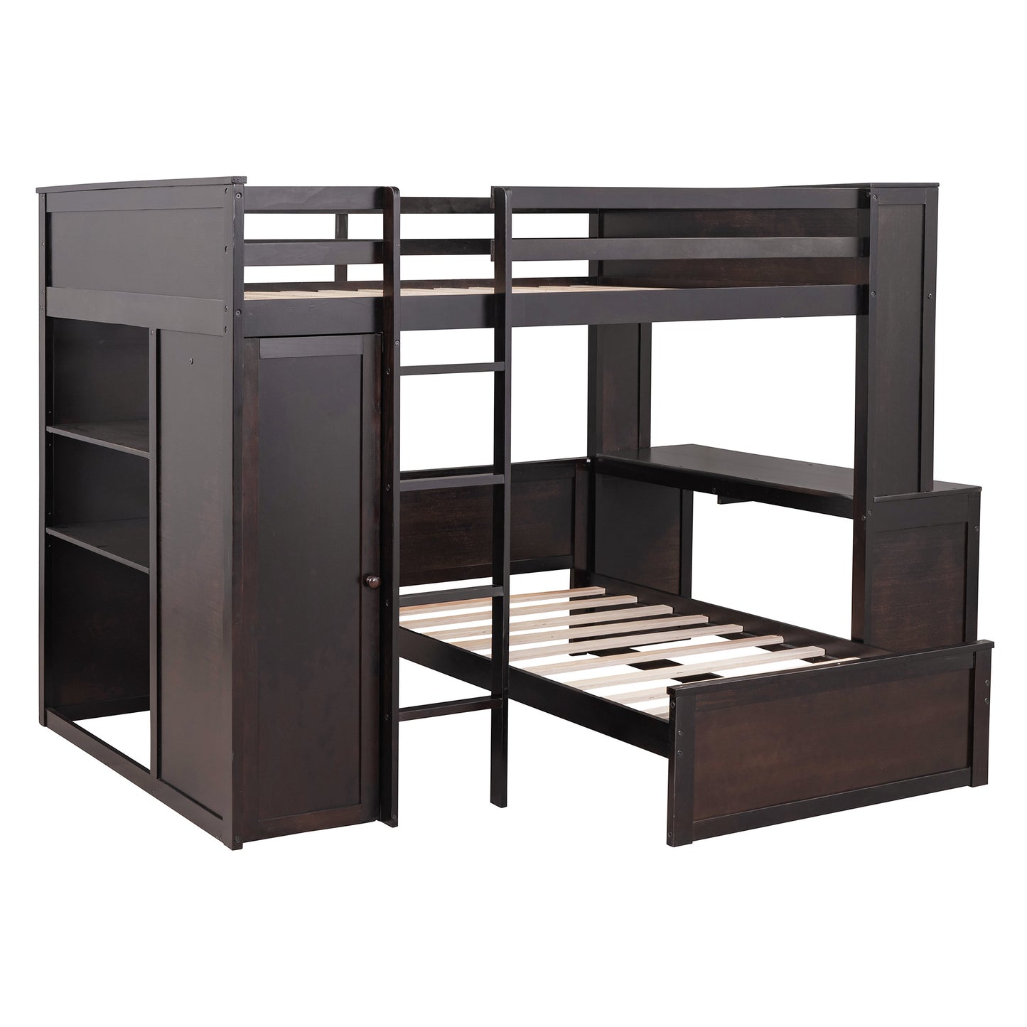 Full size Loft Bed w/ twin size Stand-alone bed( Shelves, Desk, and Wardrobe)