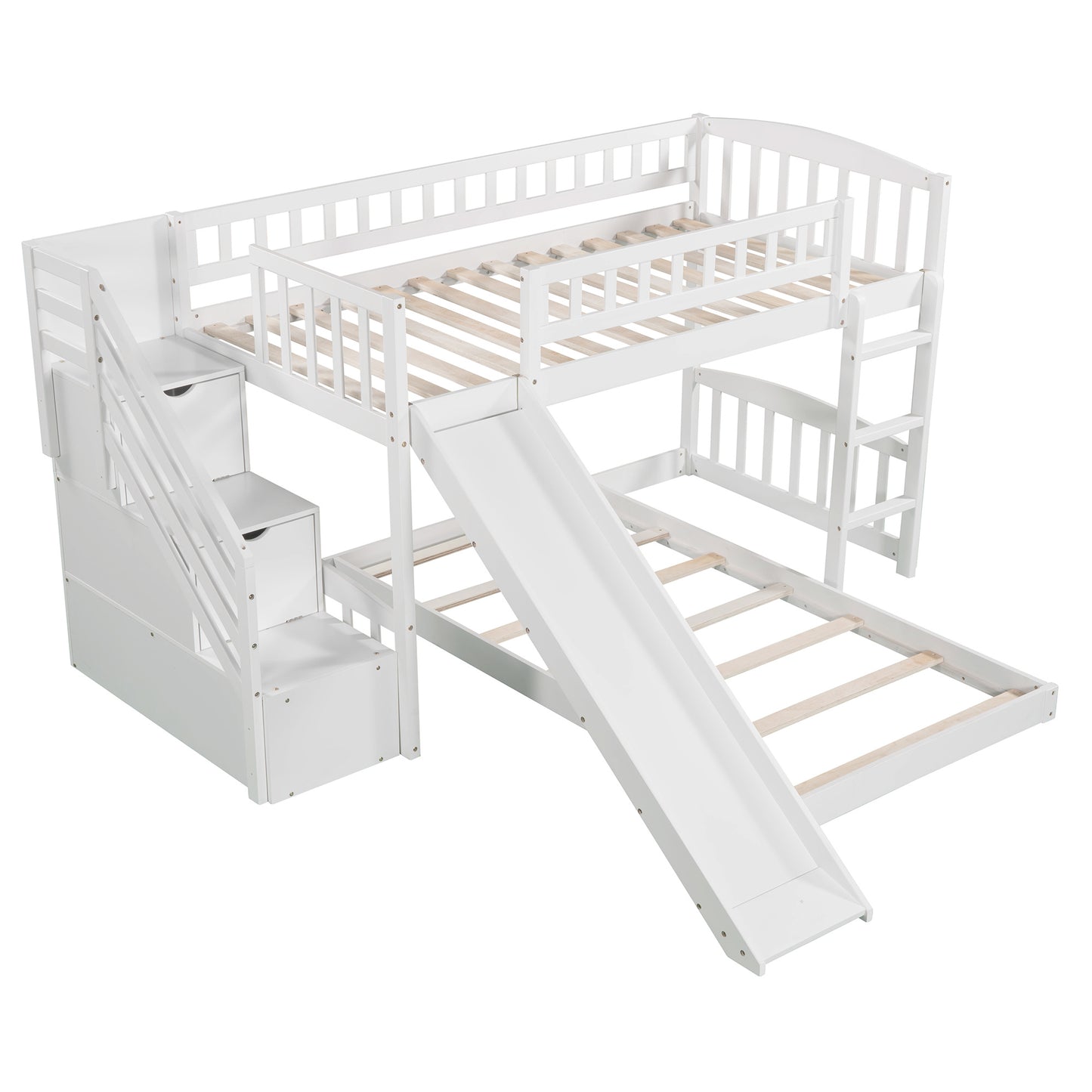 Stairway Twin over Twin Bunk Bed w/Two Drawers and Slide