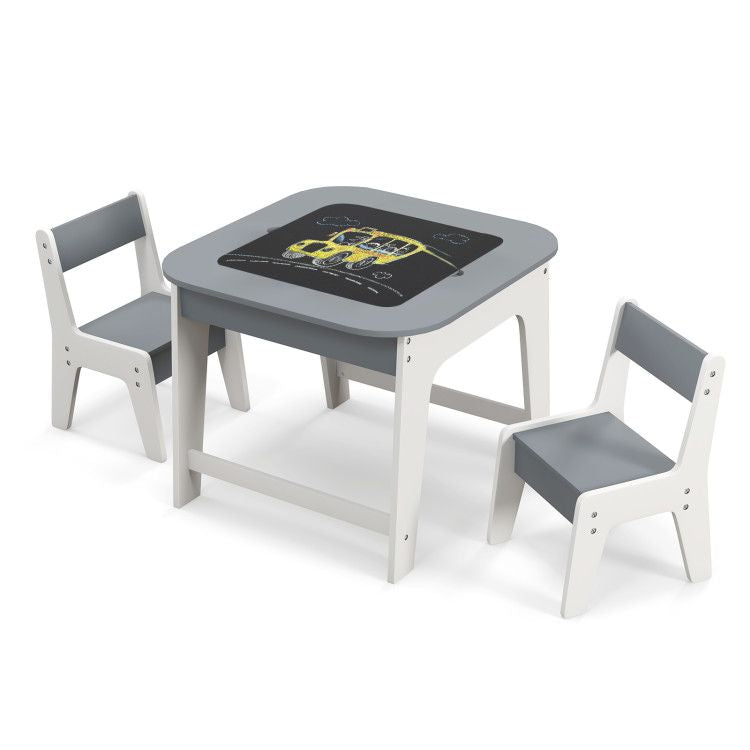 Kid's Table and Chairs Set with Double-sized Tabletop