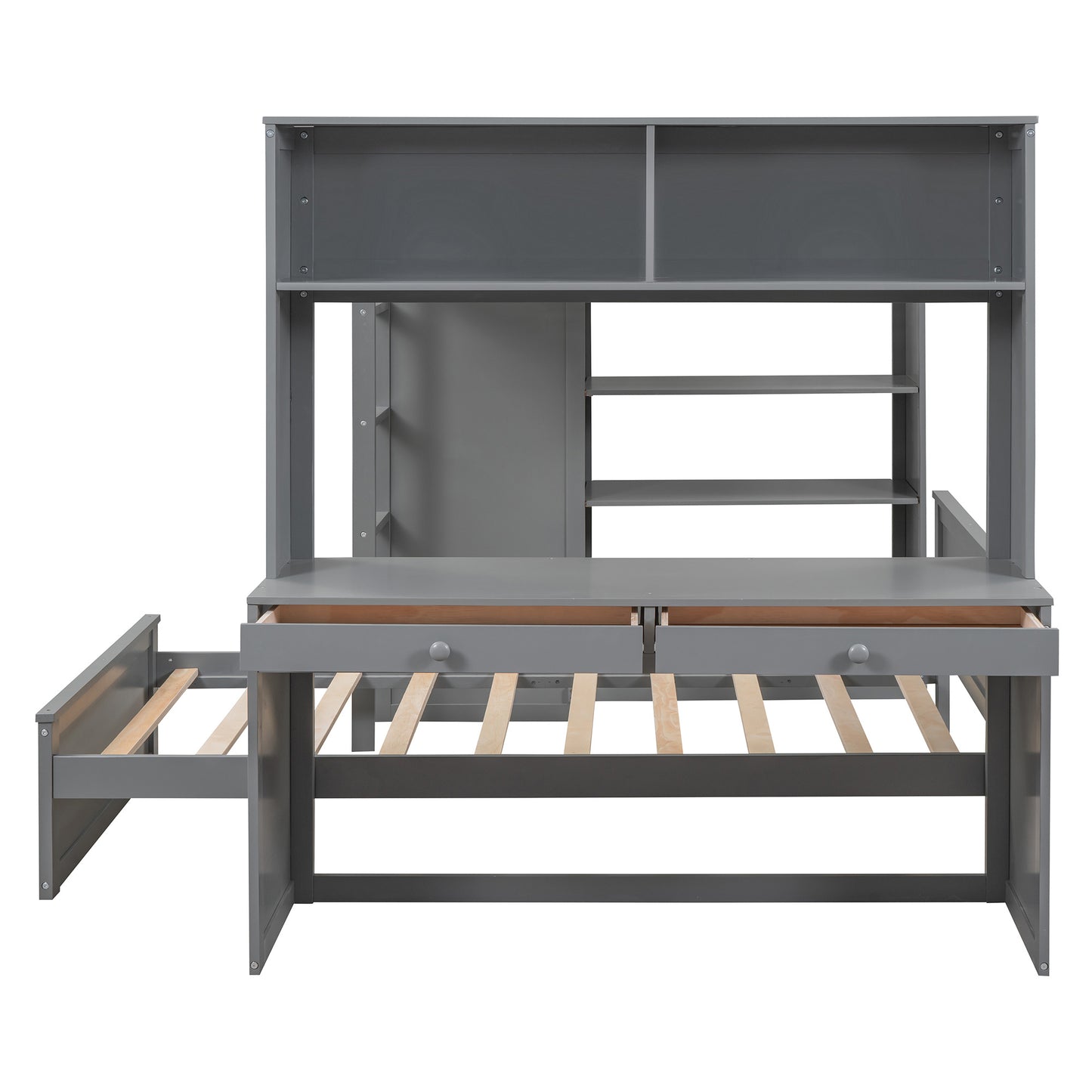 Full size Loft Bed w/ twin size Stand-alone bed( Shelves, Desk, and Wardrobe)