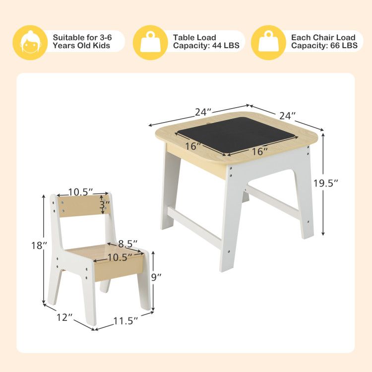 Kid's Table and Chairs Set with Double-sized Tabletop