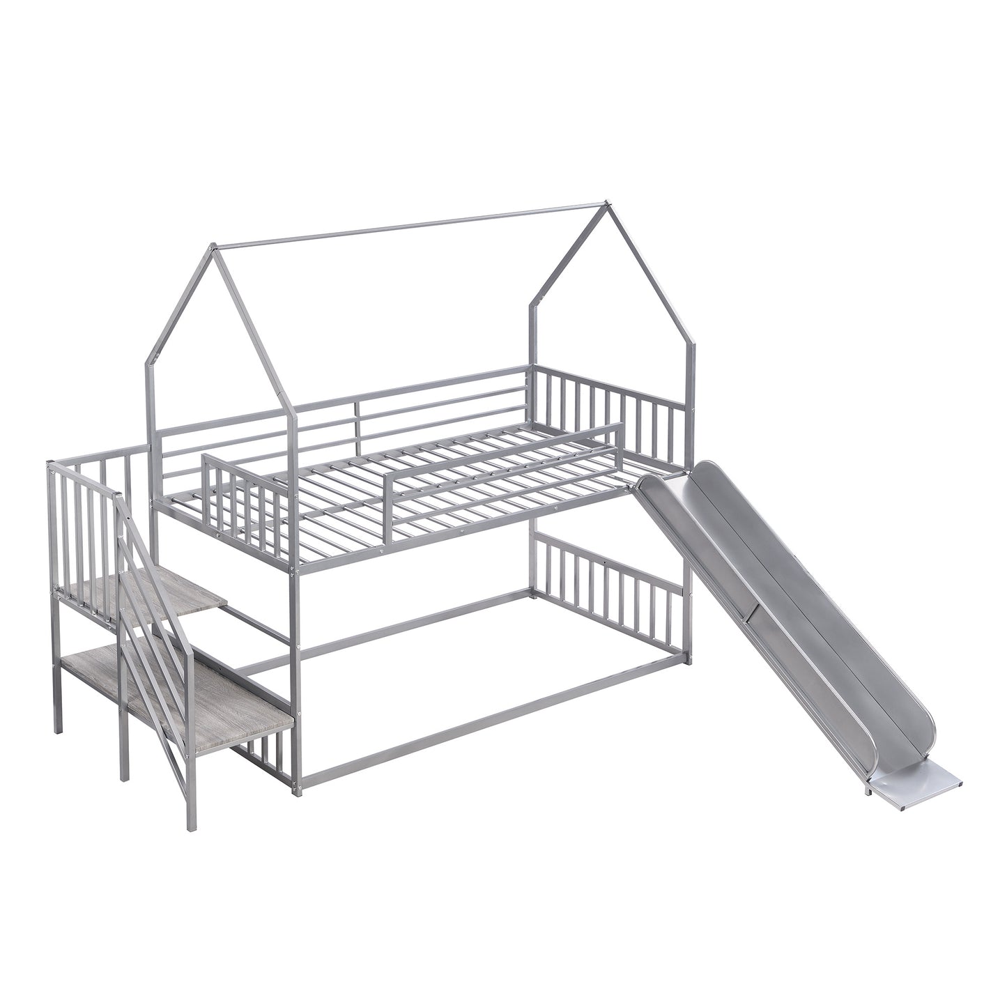 Twin over Twin Metal Bunk Bed w/Slide & Staircase