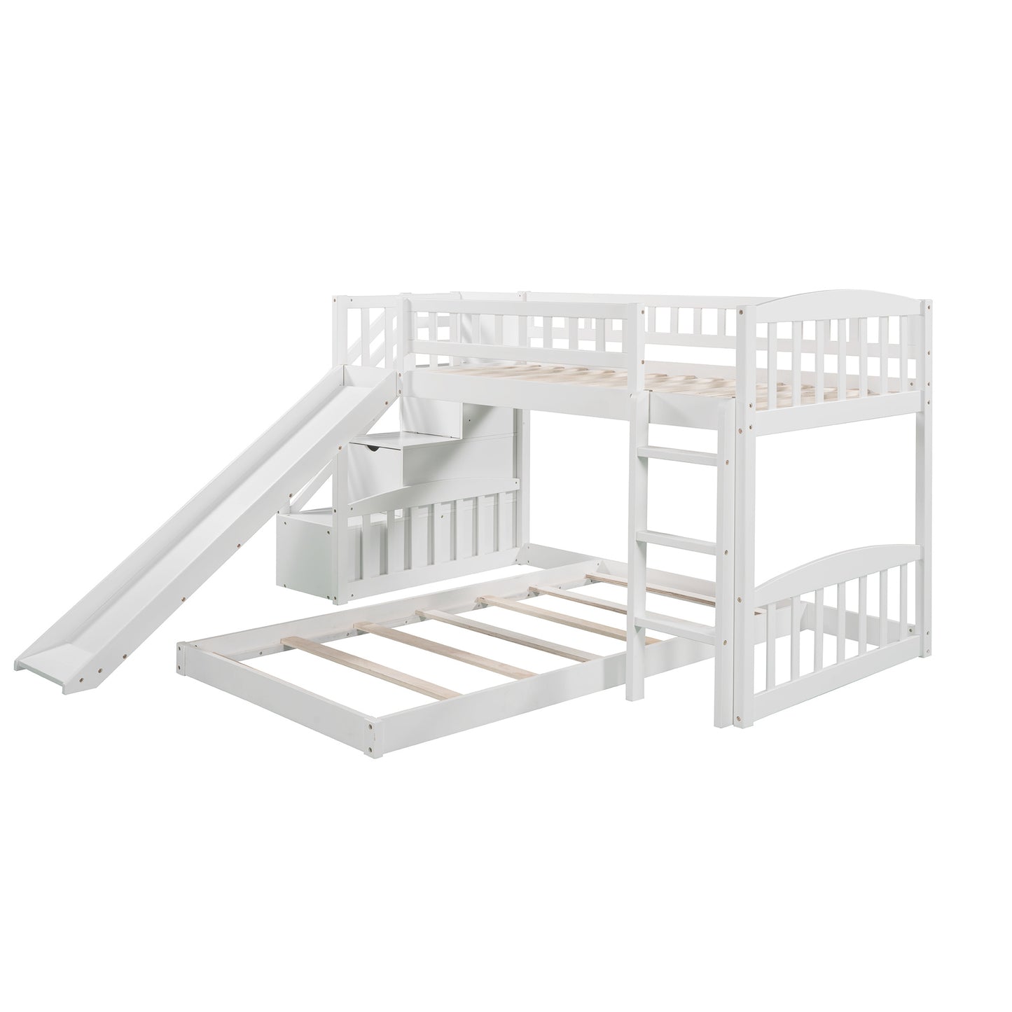 Stairway Twin over Twin Bunk Bed w/Two Drawers and Slide