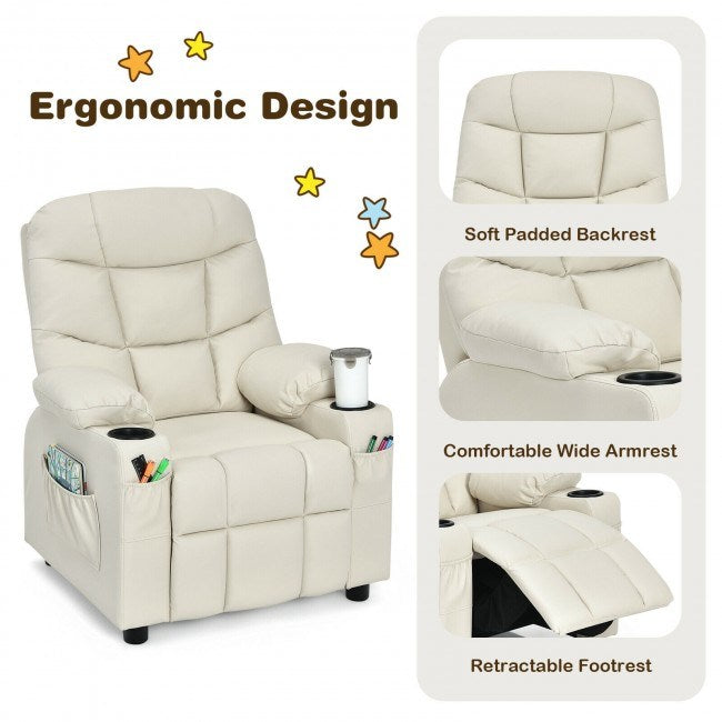 Kids Recliner w/ Cup Holders and Side Pockets