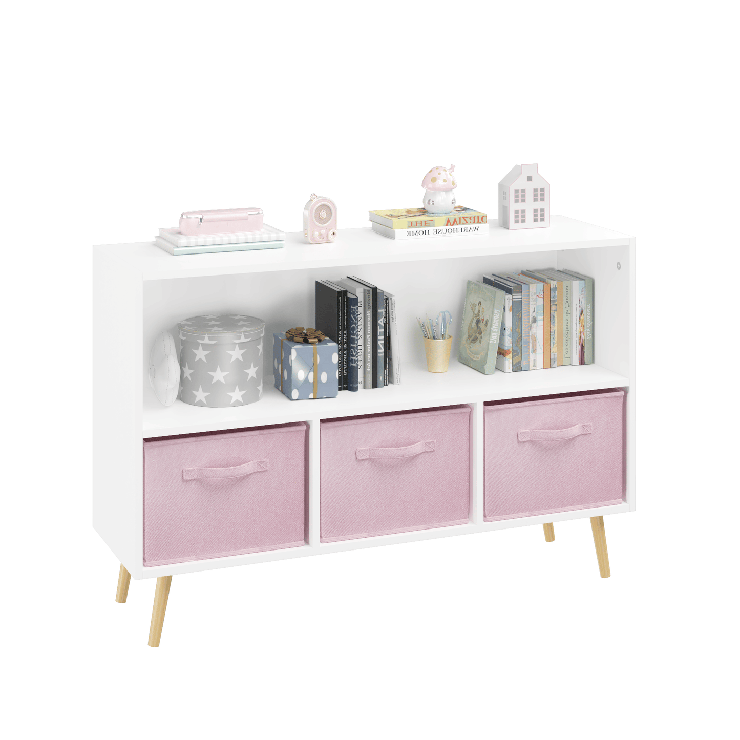 Kids bookcase w/ Collapsible Fabric Drawers