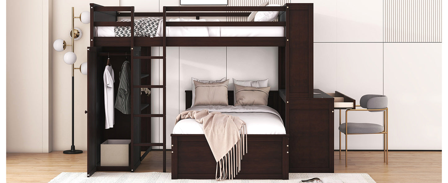 Full size Loft Bed w/ twin size Stand-alone bed( Shelves, Desk, and Wardrobe)