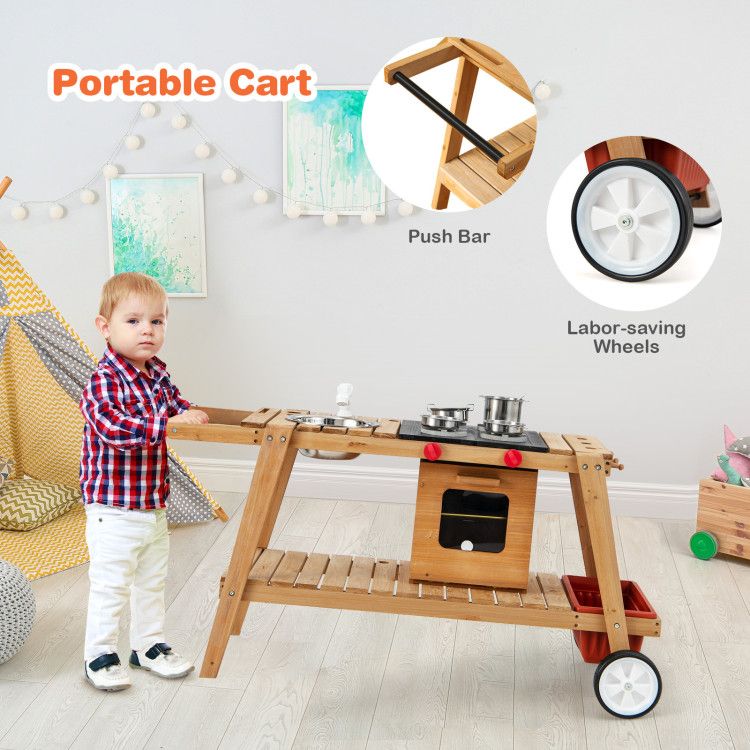 Wooden Play Cart with Sun Proof Umbrella