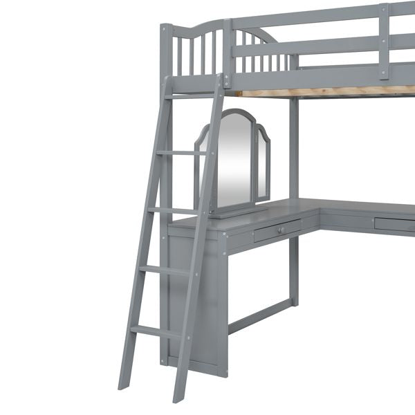 Full Wooden Loft Bed with U-shaped Desk