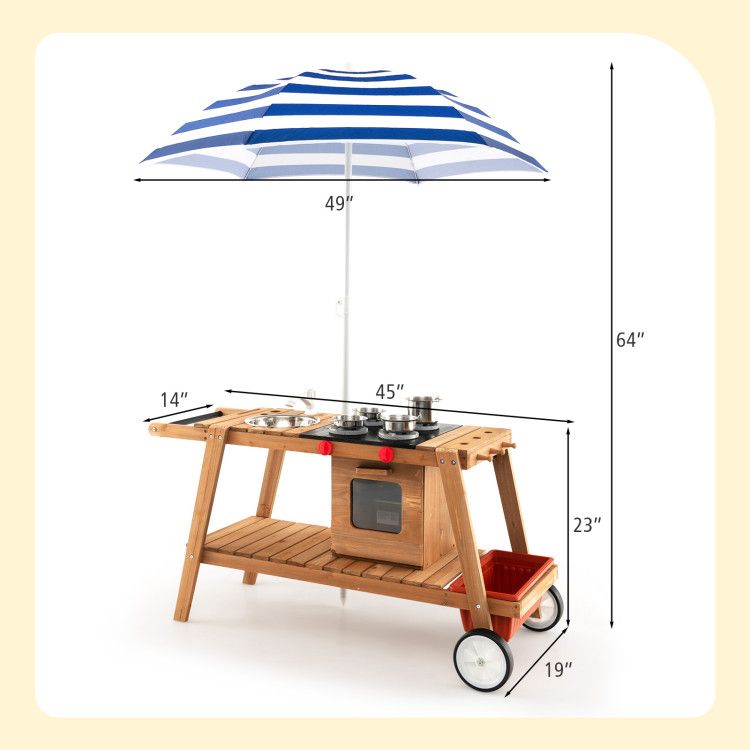 Wooden Play Cart with Sun Proof Umbrella