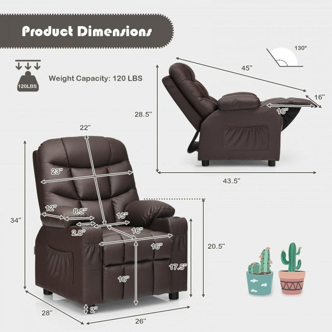 Kids Recliner w/ Cup Holders and Side Pockets