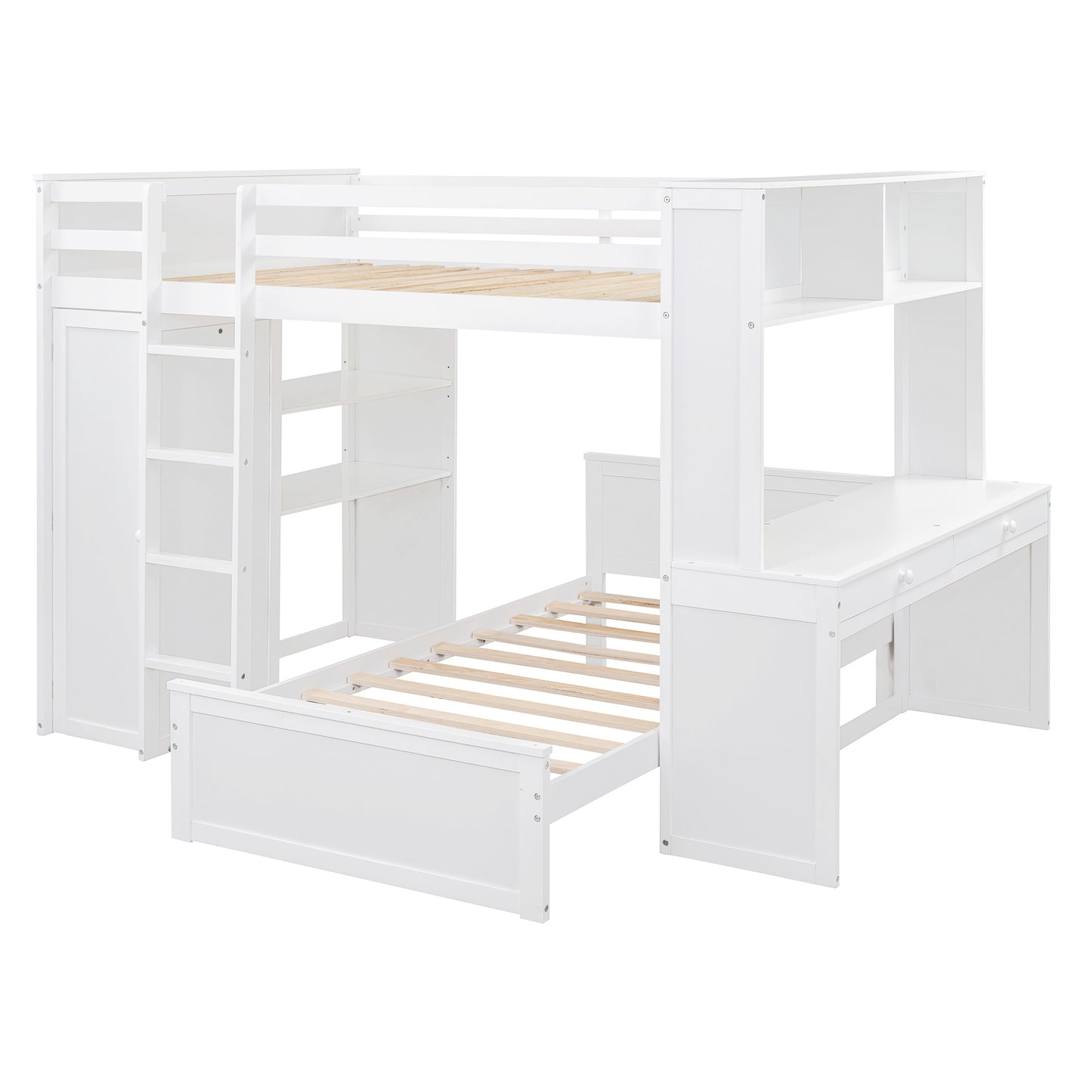 Full size Loft Bed w/ twin size Stand-alone bed( Shelves, Desk, and Wardrobe)