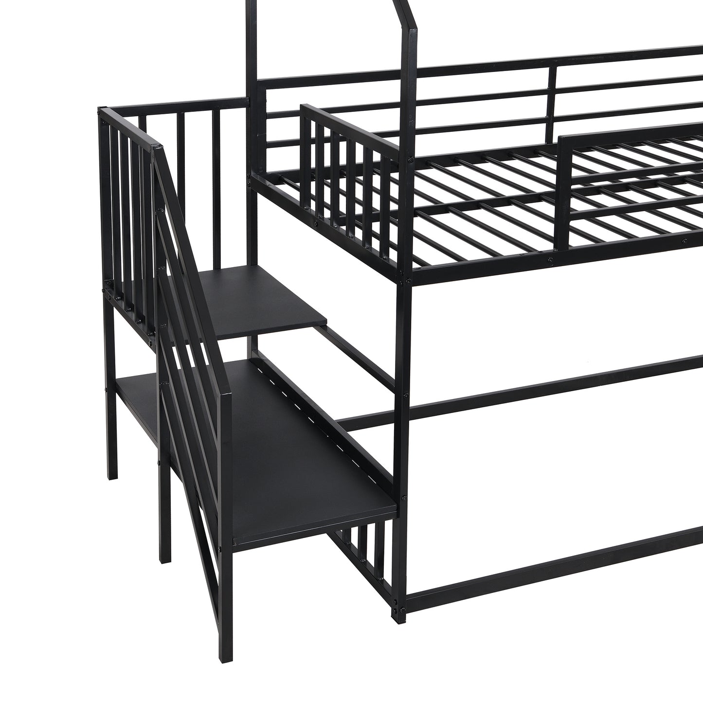 Twin over Twin Metal Bunk Bed w/Slide & Staircase