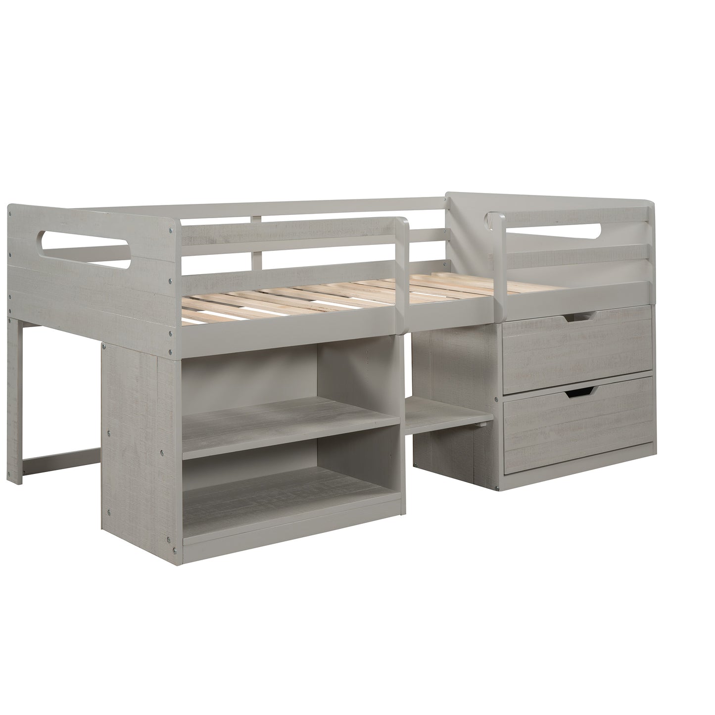 Twin size Loft Bed w/Two Shelves & Two drawers