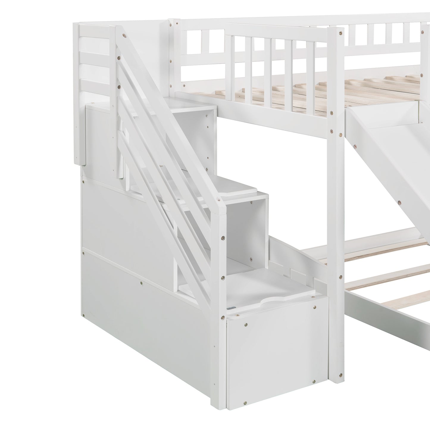 Stairway Twin over Twin Bunk Bed w/Two Drawers and Slide