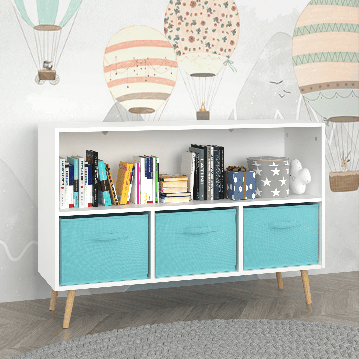 Kids bookcase w/ Collapsible Fabric Drawers