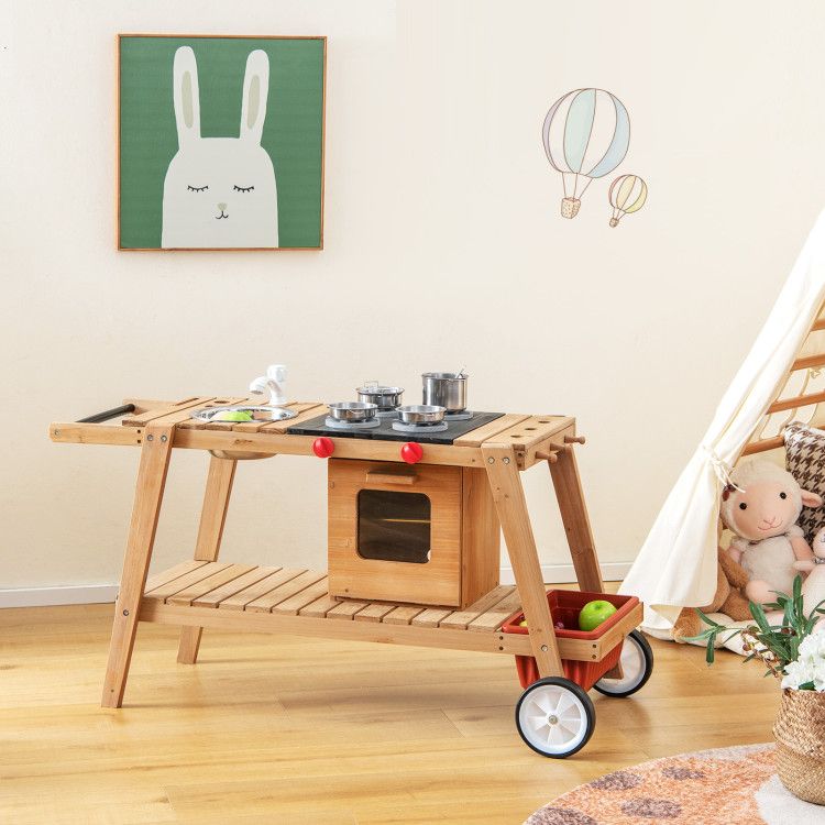 Wooden Play Cart with Sun Proof Umbrella