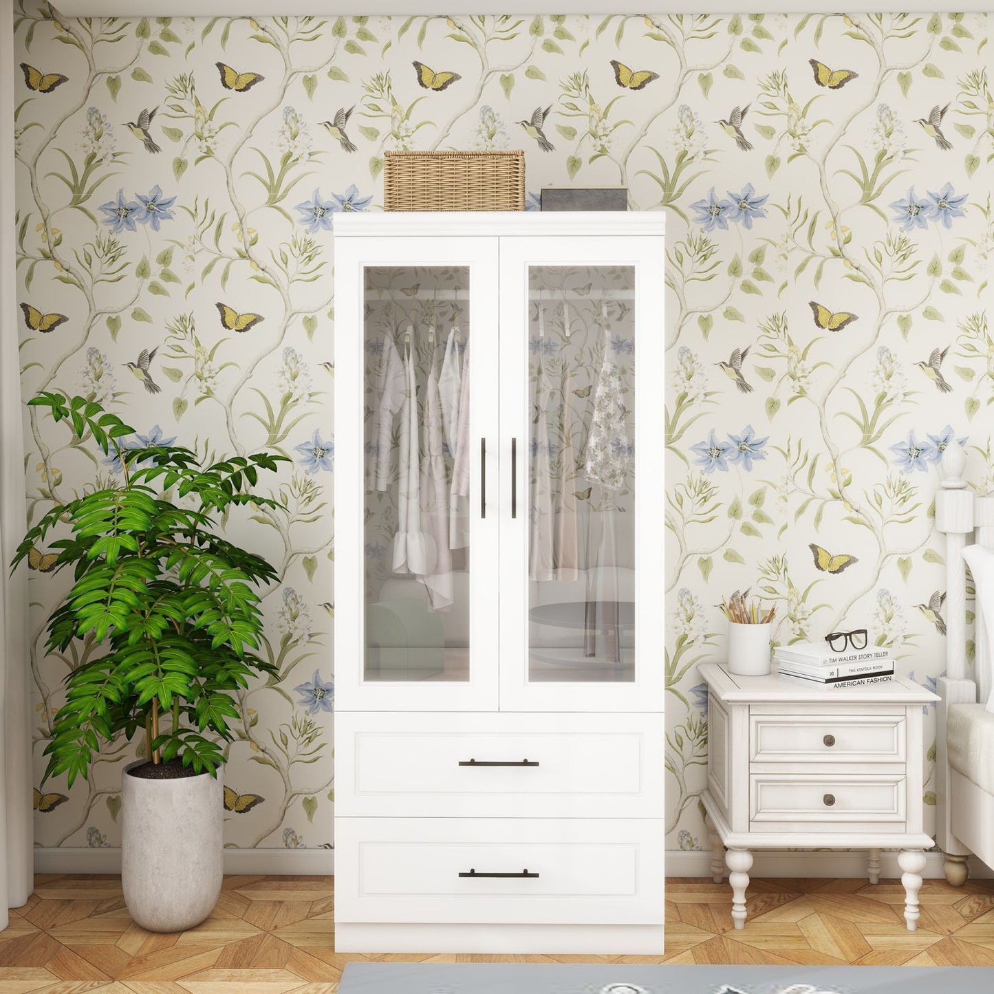 Armoire Wardrobe Closet w/2 Glass Doors