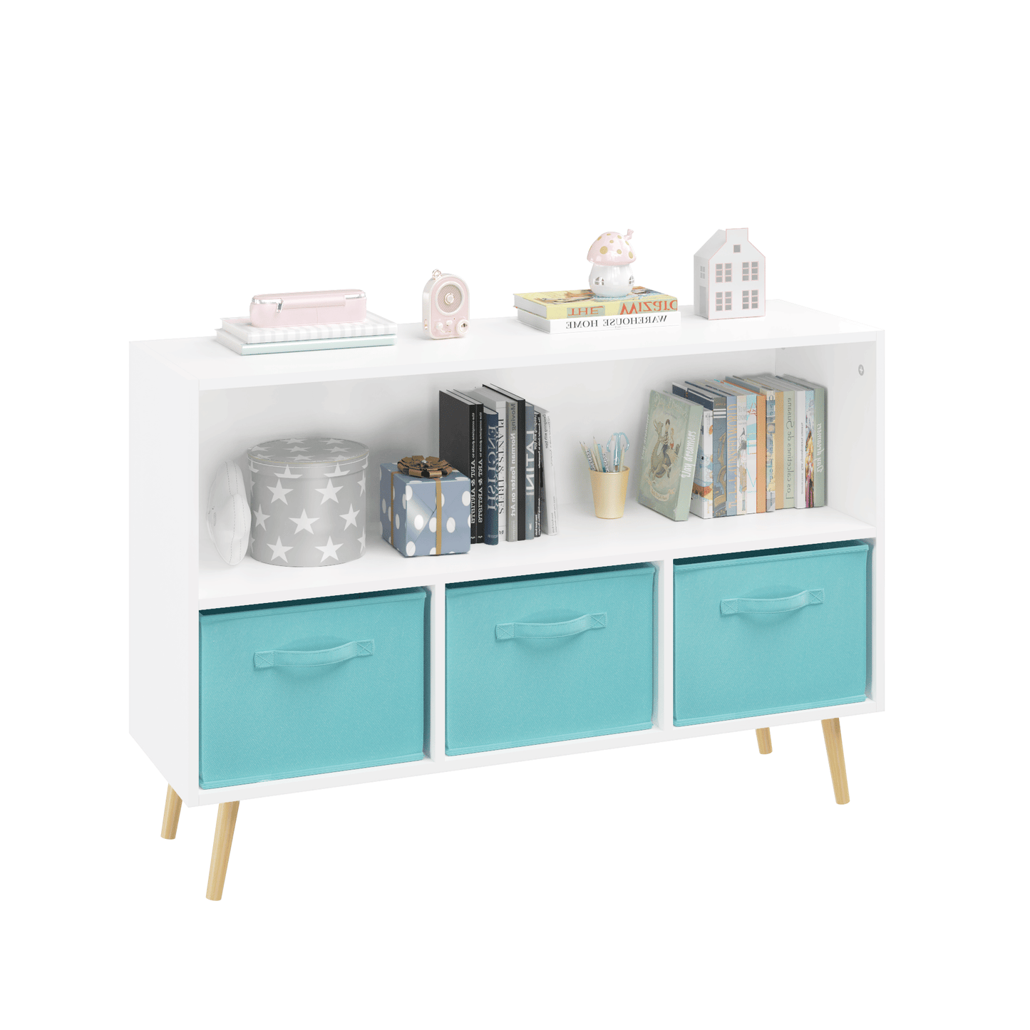 Kids bookcase w/ Collapsible Fabric Drawers