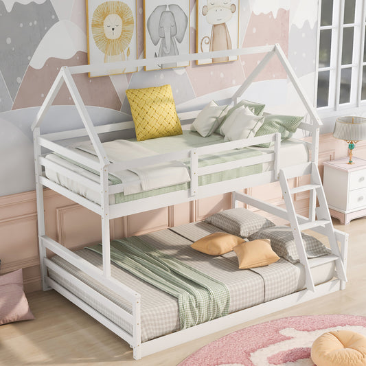 Twin over Full House Bunk Bed w/Built-in Ladder