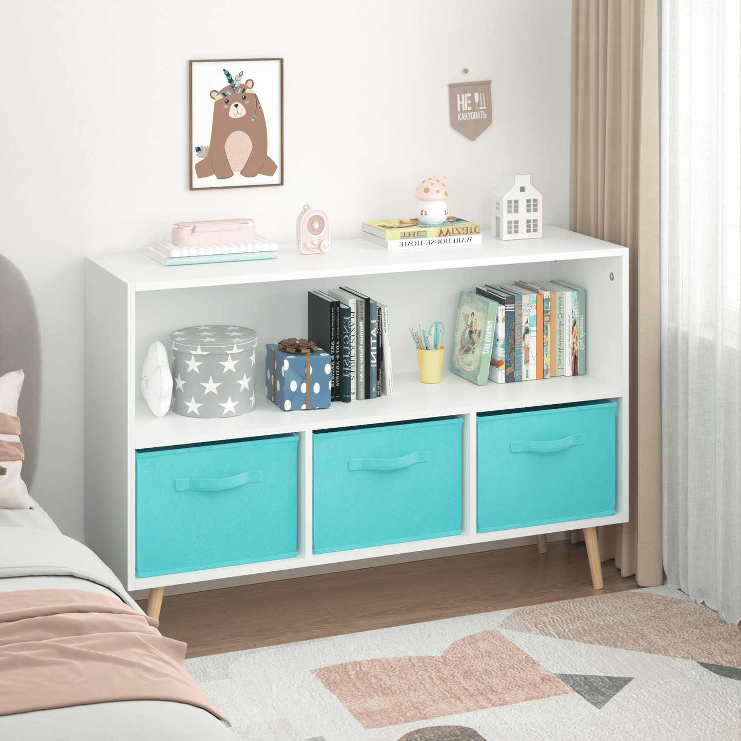 Kids bookcase w/ Collapsible Fabric Drawers