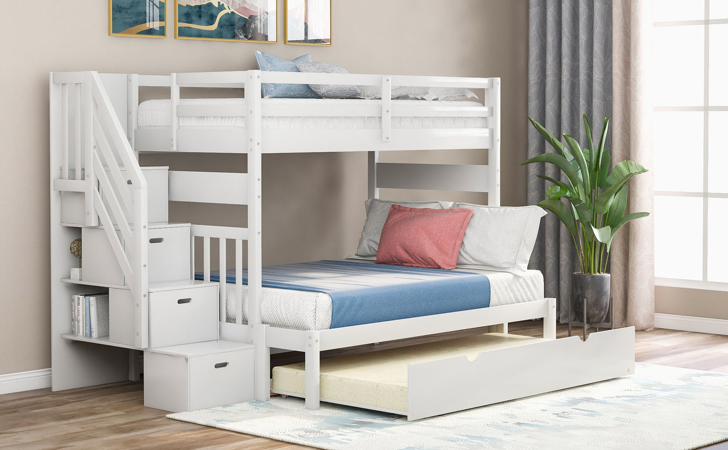 Twin over Twin/Full Bunk Bed w/Twin Size Trundle