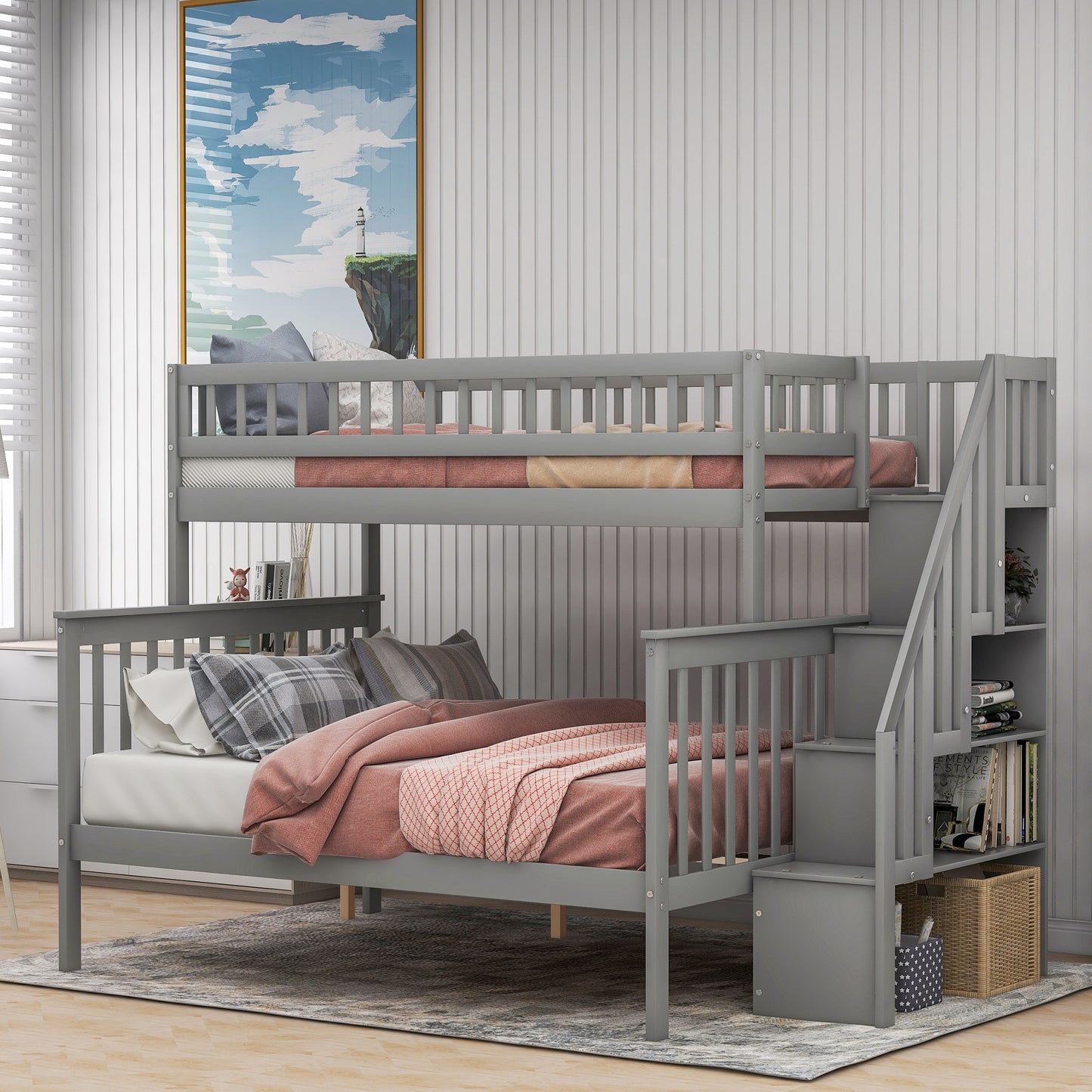 Twin over Full Stairway Bunk Bed w/Storage