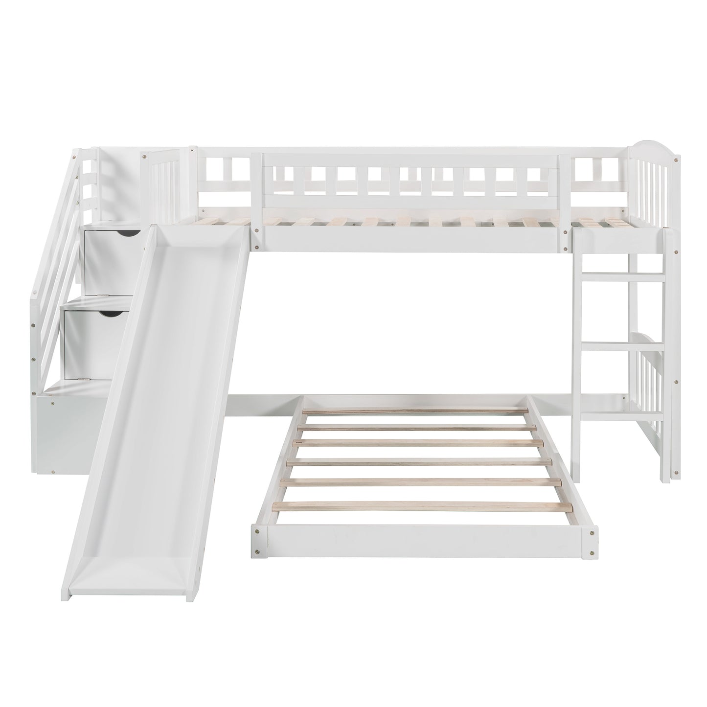 Stairway Twin over Twin Bunk Bed w/Two Drawers and Slide