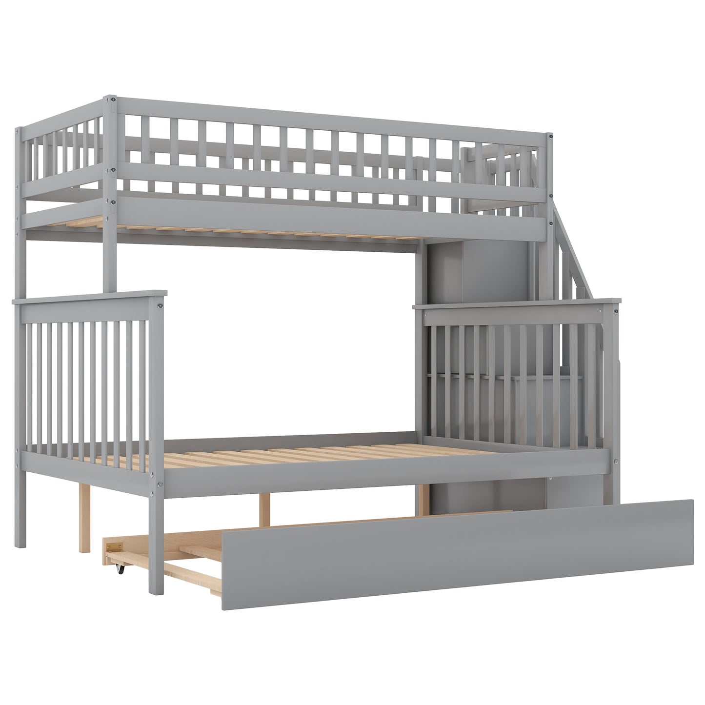 Twin over Full Bunk Bed w/Trundle & Staircase