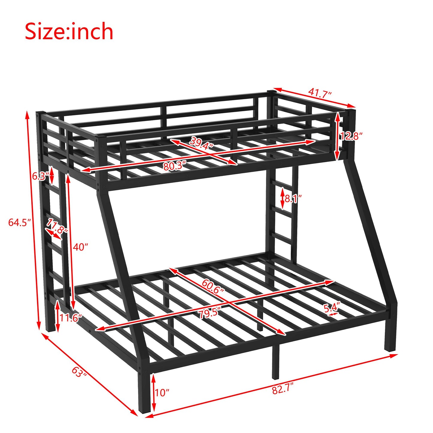 Metal Twin XL over Queen Bunk Bed